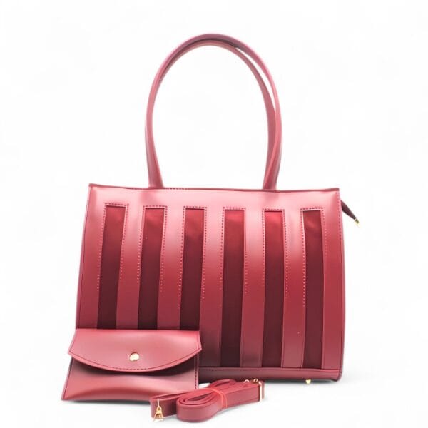 Stripe Tote 2pcs Maroon-1