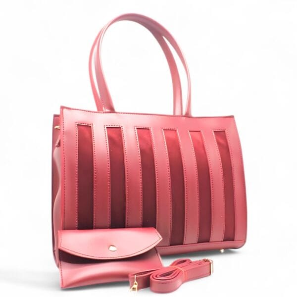 Stripe Tote 2pcs Maroon-2