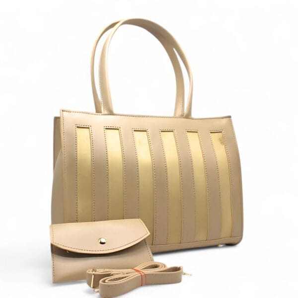 Stripe Tote 2pcs Beige-2